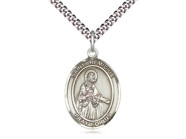 Sterling Silver St. Remigius of Reims Patron Saint Medal Necklace 1 inch x 3/4 inch with 24 inch Chain by Bliss