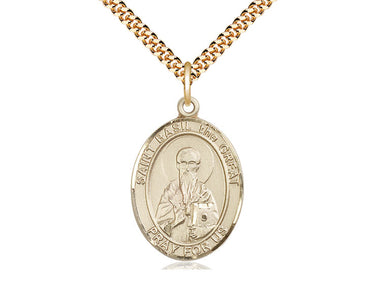 14kt Gold Filled St. Basil the Great Medium Patron Saint Medal Necklace 1 inch by 3/4 inch on 24 inch Chain by Bliss