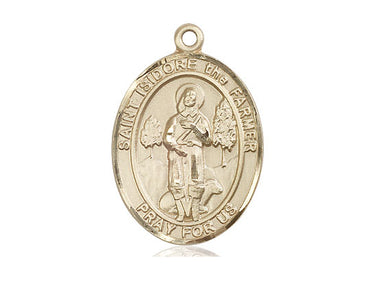 14kt Solid Gold St. Isidore the Farmer Patron Saint Medal Pendant 1 inch x 3/4 inch Handcrafted by Bliss