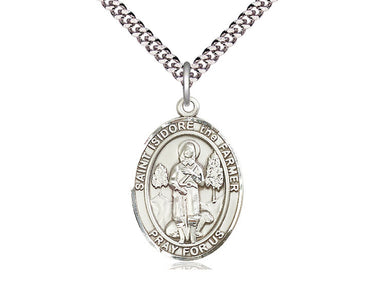 Sterling Silver St. Isidore the Farmer Patron Saint Medal Necklace 1 inch by 3/4 inch on 24 inch Chain by Bliss