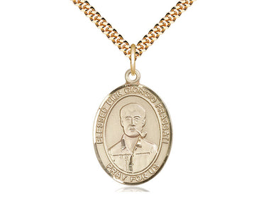 14kt Gold Filled Blessed Pier Giorgio Frassati medal necklace with 24 inch chain, handcrafted by Bliss Manufacturing USA