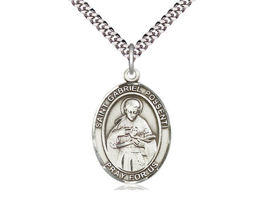 Sterling Silver St. Gabriel Possenti Patron Saint Medal Necklace 1x3/4 inch pendant on 24 inch chain by Bliss