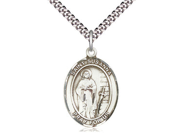 Sterling Silver St. Susanna Patron Saint Medal Necklace 1 inch by 3/4 inch with 24 inch chain by Bliss