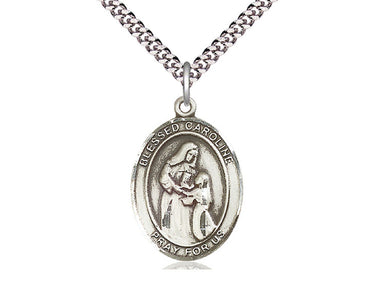 Sterling Silver Blessed Caroline Gerhardinger medal necklace 1 x 3/4 inches with 24 inch chain by Bliss