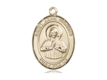 14kt Solid Gold St. John Vianney Patron Saint Medal Pendant 1x3/4 inch Handcrafted by Bliss