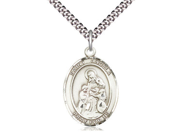 Sterling Silver St. Angela Merici patron saint medal pendant necklace, 1 inch by 3/4 inch with 24 inch chain, handcrafted by Bliss Manufacturing