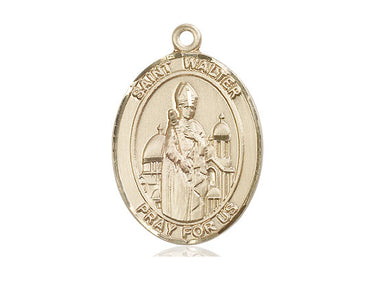 14kt Solid Gold St. Walter of Pontoise medium patron saint medal pendant 1 x 3/4 inch handcrafted by Bliss