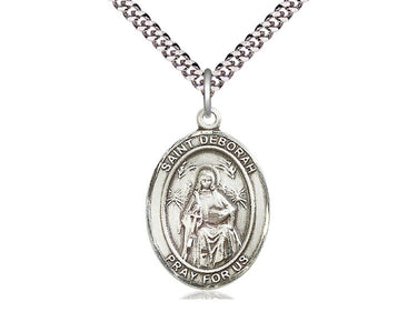 Sterling Silver St. Deborah patron saint medal necklace with 24 inch chain by Bliss Manufacturing