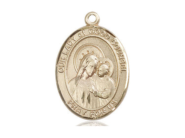 14kt solid gold medium Our Lady of Good Counsel Catholic medal pendant 1 x 3/4 inch by Bliss Manufacturing USA