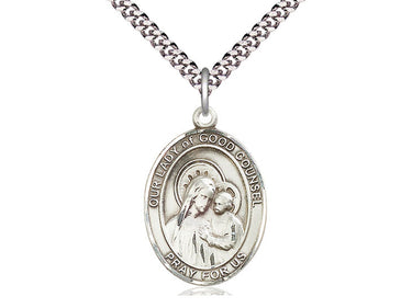 Sterling Silver Our Lady of Good Counsel Medal Necklace 1 x 3/4 inch pendant on 24 inch chain by Bliss