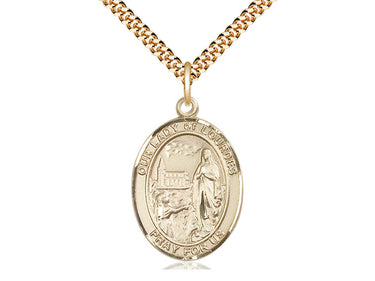 14kt Gold Filled Our Lady of Lourdes Medal Necklace 1 x 3/4 inch with 24 inch chain by Bliss Manufacturing