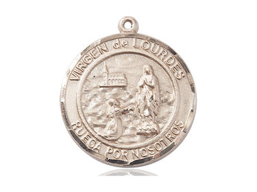 14kt Solid Gold Virgen de Lourdes Medal Pendant 1 x 5/8 inches handcrafted by Bliss Manufacturing
