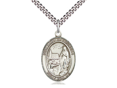 Sterling Silver Our Lady of Lourdes Medal Necklace 1 inch pendant on 24 inch chain by Bliss