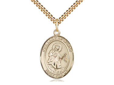 Medium Gold Filled Our Lady of Mercy medal necklace 1 x 3/4 inch pendant 24 inch chain USA made by Bliss