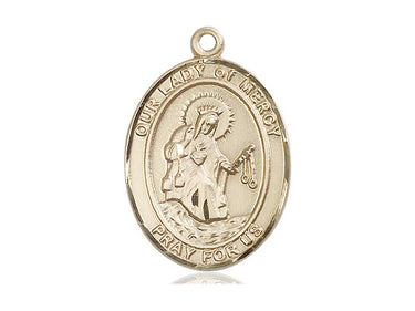 14kt Solid Gold Medium Our Lady of Mercy Catholic Medal Pendant 1 x 3/4 inches Handmade by Bliss