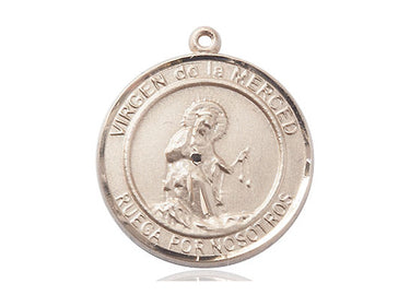 14kt Solid Gold Virgen de la Merce Medal Pendant 1 x 5/8 by Bliss Manufacturing