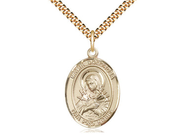 14kt Gold Filled Mater Dolorosa Our Lady of Sorrows Patron Saint Medal Necklace 1 inch 24 inch chain Bliss