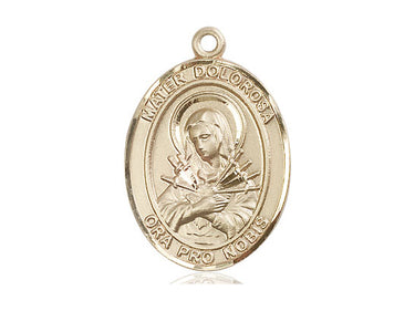 14kt solid gold Mater Dolorosa Our Lady of Sorrows patron saint medal pendant 1x3/4 inch by Bliss