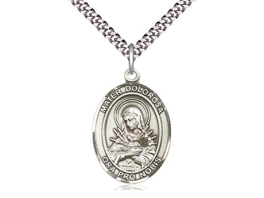 Sterling Silver Mater Dolorosa Our Lady of Sorrows Patron Saint Medal Necklace 1 inch 24 inch chain Bliss
