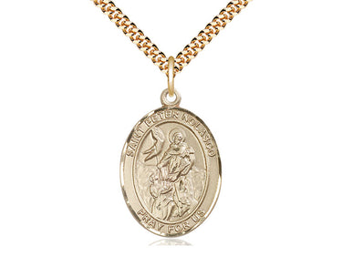 14kt gold filled St. Peter Nolasco patron saint medal necklace with 24 inch chain by Bliss Manufacturing