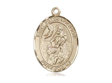 14kt solid gold St. Peter Nolasco patron saint medal pendant 1 inch by 3/4 inch handcrafted by Bliss