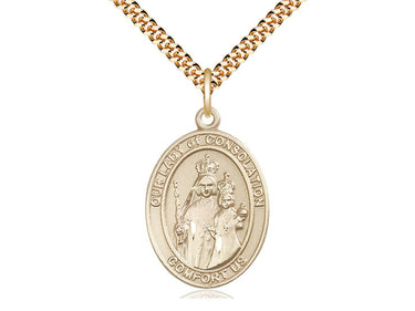 14kt gold filled Our Lady of Consolation medal necklace 1 x 3/4 inch on 24 inch chain by Bliss