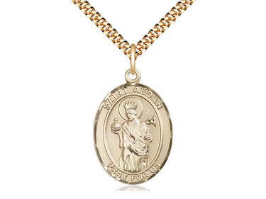 14kt Gold Filled St. Aedan of Ferns Patron Saint Medal Necklace 1 x 3/4 inch 24 inch Chain by Bliss