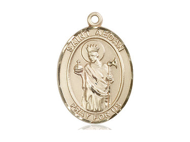 14kt solid gold St. Aedan of Ferns patron saint medal pendant 1 x 3/4 inch handcrafted by Bliss