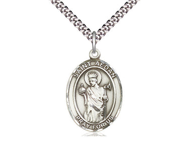 Sterling Silver St. Aedan of Ferns Patron Saint Medal Necklace 1 x 3/4 inch with 24 inch Chain by Bliss