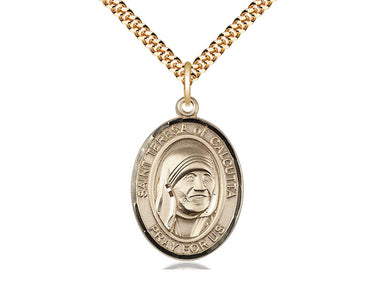 14kt Gold Filled Blessed Teresa of Calcutta Mother Teresa Medium Patron Saint Medal Necklace 1 inch 3/4 inch 24 inch Chain Bliss