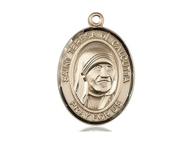 14kt Solid Gold Blessed Mother Teresa Medal Pendant 1 inch by 3/4 inch Medium Size Handcrafted by Bliss