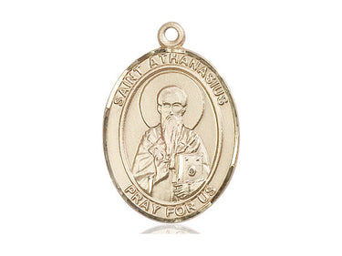 14kt solid gold St. Athanasius patron saint medal pendant, 1 inch by 3/4 inch, handcrafted by Bliss USA