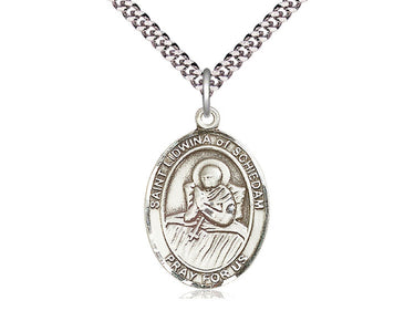 Sterling Silver St. Lidwina of Schiedam Patron Saint Medal Necklace 1 inch x 3/4 inch with 24 inch chain by Bliss