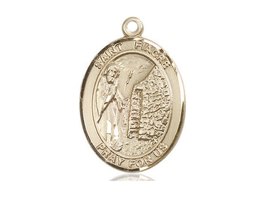 14kt Solid Gold St. Fiacre Patron Saint Medal Pendant 1x3/4 Inches Handcrafted by Bliss Manufacturing USA
