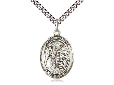 Sterling Silver St. Fiacre Patron Saint Medal Necklace 1 inch by 3/4 inch with 24 inch chain by Bliss