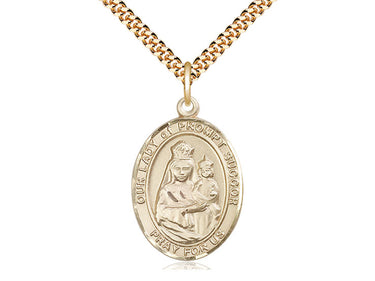 14kt Gold Filled Our Lady of Prompt Succor Medal Necklace 1 x 3/4 inch with 24 inch Chain by Bliss Manufacturing