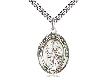 Sterling silver St. Joseph patron saint medal necklace with 24 inch chain, handcrafted by Bliss