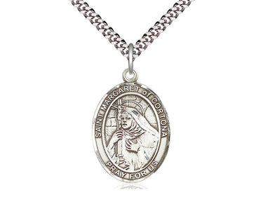 Sterling Silver St. Margaret of Cortona Patron Saint Medal Necklace 1x3/4 inches on 24 inch Chain by Bliss