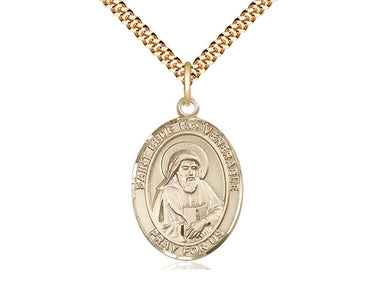 14kt Gold Filled St. Bede the Venerable Medium Patron Saint Medal Necklace 1 inch by 3/4 inch on 24 inch Chain by Bliss