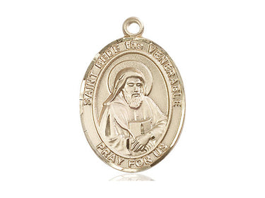 14kt Solid Gold St. Bede the Venerable Patron Saint Medal Pendant 1 x 3/4 inch Handcrafted by Bliss