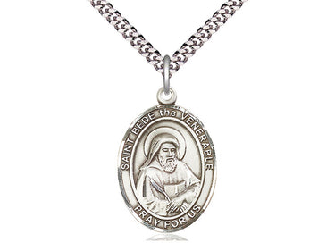 Sterling silver St. Bede the Venerable medium patron saint medal necklace with 24 inch chain handcrafted by Bliss USA