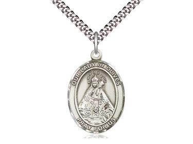 Sterling Silver Our Lady of Olives Medal Necklace 1 inch x 3/4 inch pendant on 24 inch chain by Bliss