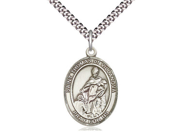 Sterling Silver St. Thomas of Villanova Medal Necklace 1 inch by 3/4 inch with 24 inch Chain by Bliss