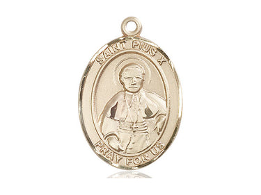 14kt Solid Gold St. Pius X Patron Saint Medal Pendant 1 inch x 3/4 inch Medium Size Handcrafted by Bliss