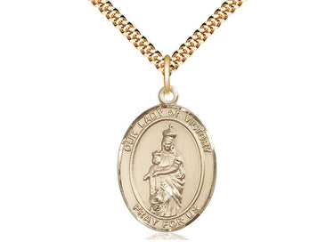 Medium 14kt Gold Filled Our Lady of Victory Medal Necklace 1 inch by 3/4 inch on 24 inch chain by Bliss