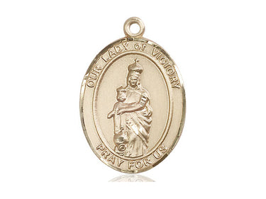 Medium 14kt Solid Gold Our Lady of Victory Catholic Medal Pendant 1 x 3/4 inch Handmade by Bliss