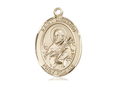 14kt Solid Gold St. Meinrad of Einsideln Medium Patron Saint Medal Pendant 1 x 3/4 inch Bliss USA