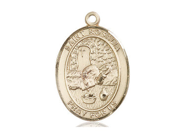 14kt solid gold St. Rosalia patron saint medal pendant, 1x3/4 medium size, handcrafted by Bliss USA