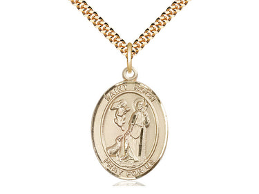 14kt gold filled St. Roch patron saint medal necklace, medium 1x3/4, 24 inch curb chain, Bliss