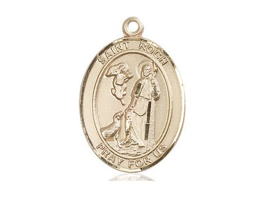 14kt solid gold St. Roch patron saint medal pendant, medium 1x3/4 size, handcrafted by Bliss
